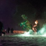 The Green man approaching Jack Frost ready to do battle.